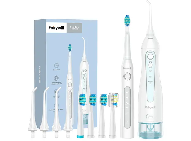 Набор электрическая зубная щетка Fairywill D7 + ирригатор Fairywill F5020E White 
