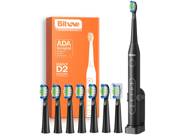 Электрическая зубная щетка Bitvae D2 с насадками 8 шт black, Основной цвет: Черный - изображение 2 Электрическая зубная щетка Bitvae D2 с насадками 8 шт black, Основной цвет: Черный - изображение 2