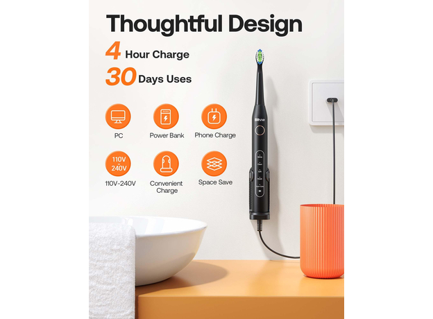 Электрическая зубная щетка Bitvae D2 с насадками 8 шт black, Основной цвет: Черный - изображение 4 Электрическая зубная щетка Bitvae D2 с насадками 8 шт black, Основной цвет: Черный - изображение 4