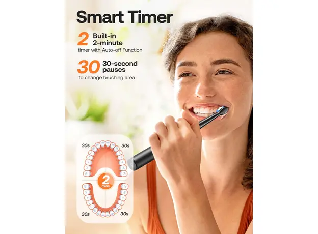 Электрическая зубная щетка Bitvae D2 с насадками 8 шт black, Основной цвет: Черный - изображение 8