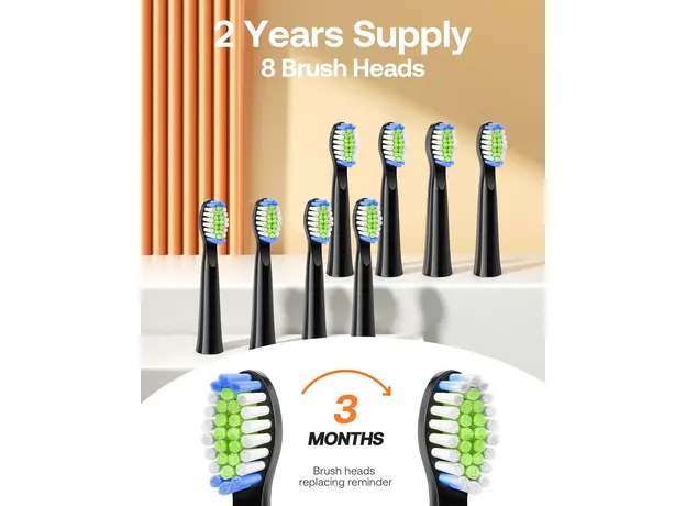 Электрическая зубная щетка Bitvae D2 с насадками 8 шт black, Основной цвет: Черный - изображение 9