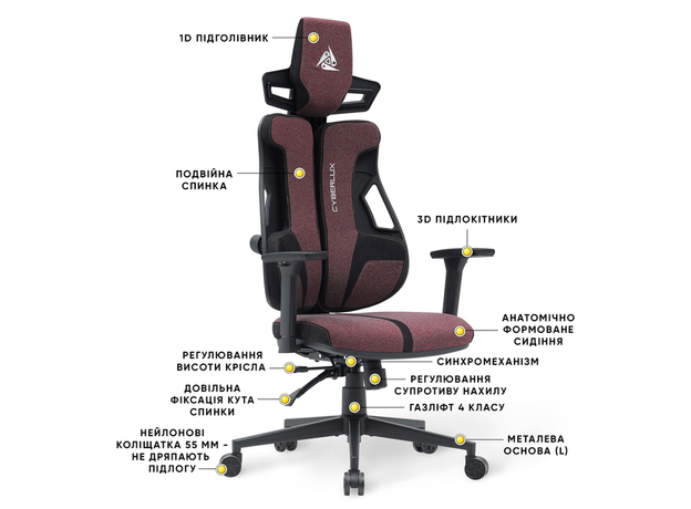 Геймерское кресло Cyberlux V8 Fabric Red (GM-V8 FR) - изображение 3