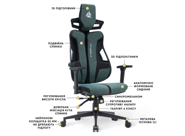 Геймерское кресло Cyberlux V8 Fabric Green (GM- V8 FZ) - изображение 3