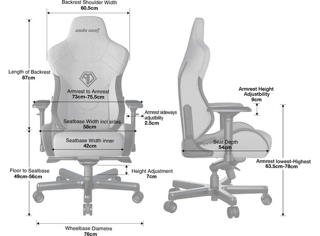 Кресло игровое Anda Seat T-Pro 2 Size XL Linen Fabric Blue/Black (AD12XLLA-01-SB-F) - изображение 12