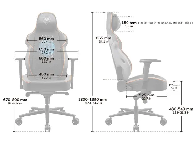 Геймерское кресло Cougar NxSys Aero Black/Orange (CGR-ARP) - изображение 15