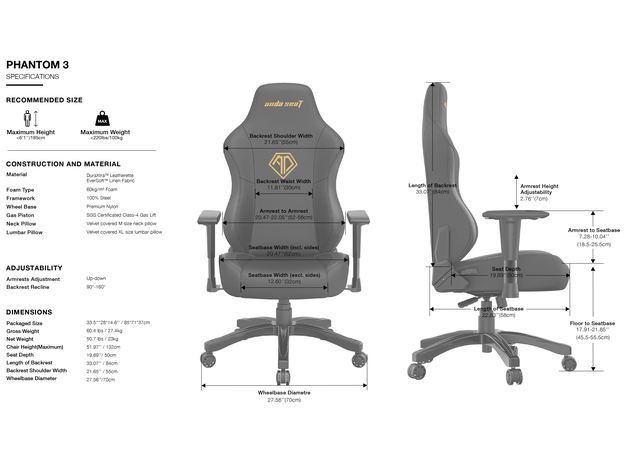 Кресло игровое Anda Seat Phantom 3 Size L White (AD18Y-06-W-PV) - изображение 24