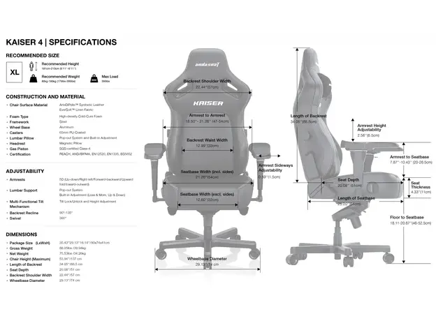 Кресло для геймеров Anda Seat Kaiser 4 Size XL Black Linen Fabric (AD12YDDC-XLL-20-B-CF) - изображение 20