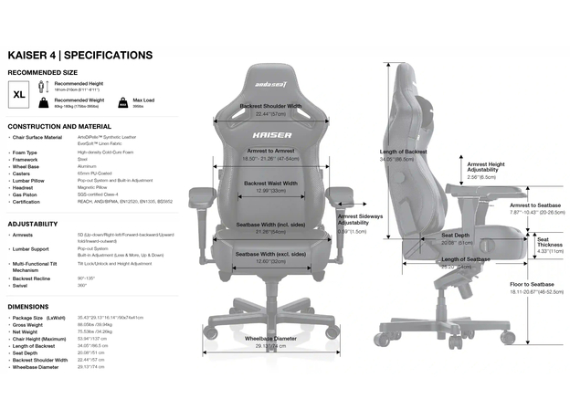 Кресло для геймеров Anda Seat Kaiser 4 Size XL Black Premium PVC (AD12YDDC-XLL-20-B-PV/C) - изображение 13
