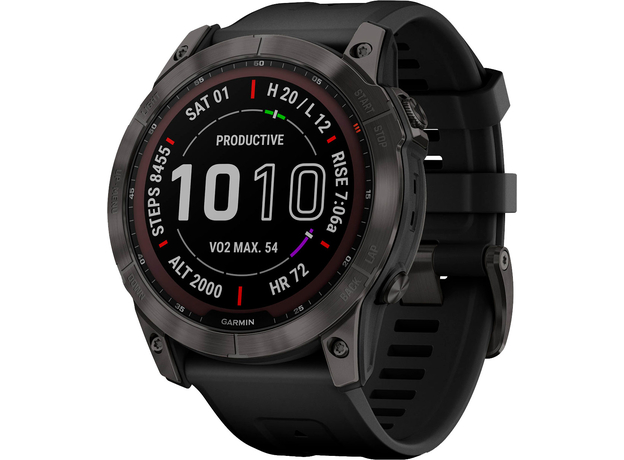 Спортивные часы Garmin fenix 7X Sapphire Solar Carbon Gray DLC Titanium with Titanium Band (includes black silicone band) (010-02541-27) 