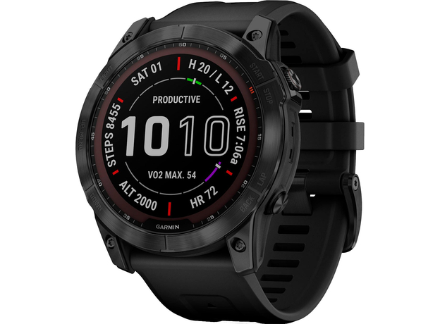 Спортивные часы Garmin fenix 7X Sapphire Solar Carbon Gray DLC Titanium with Titanium Band (includes black silicone band) (010-02541-27) - изображение 2