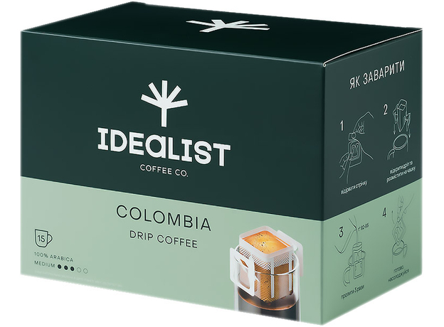 Кофе молотый Дрип пакет Idealist Coffee Co Колумбия 15 шт х 12 г ( 4820241120499) 