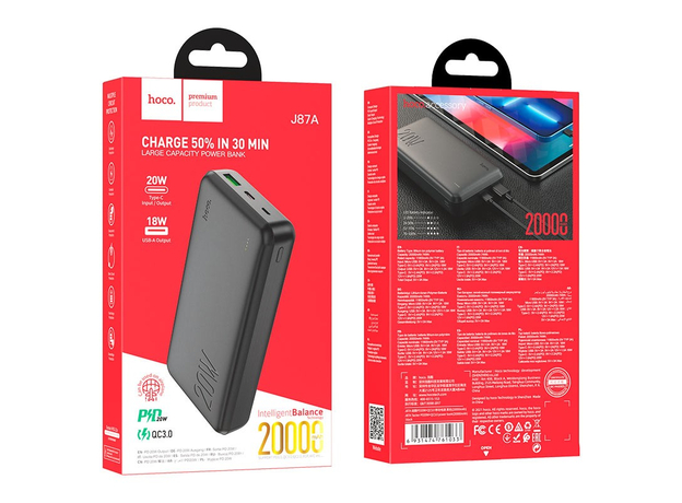 Hoco J87A Tacker PD20W+QC3.0 Power Bank 20000mAh Black (6931474761033) - изображение 7