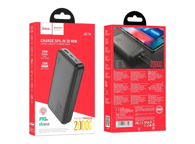 Hoco J87A Tacker PD20W+QC3.0 Power Bank 20000mAh Black (6931474761033) - изображение 7