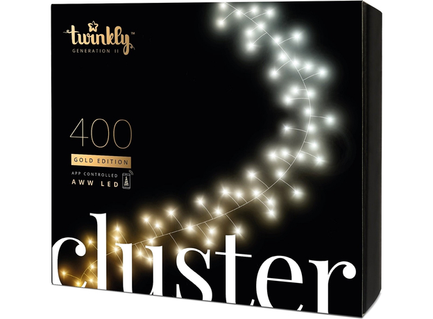 Светодиодная Smart LED гирлянда Twinkly Cluster AWW 400, BT+WiFi, Gen II, IP44 кабель черный (TWC400GOP-BEU) 