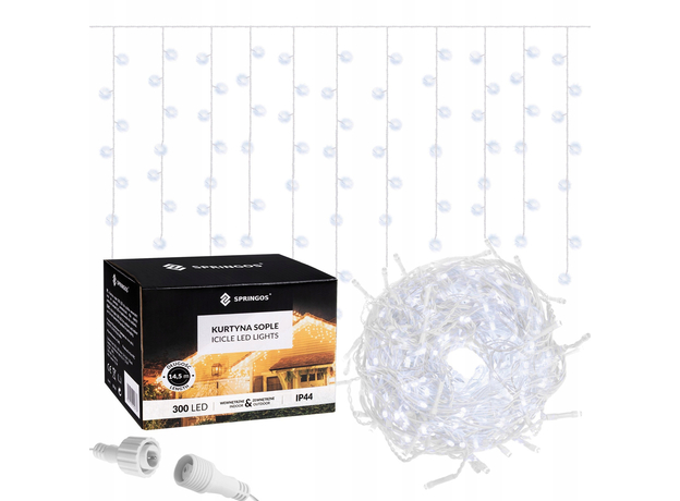 Гирлянда Springos бахрома уличная 12 м 300 Led холодный белый (CL300) 