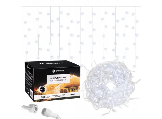 Гирлянда Springos бахрома уличная 12 м 300 Led холодный белый (CL300) 