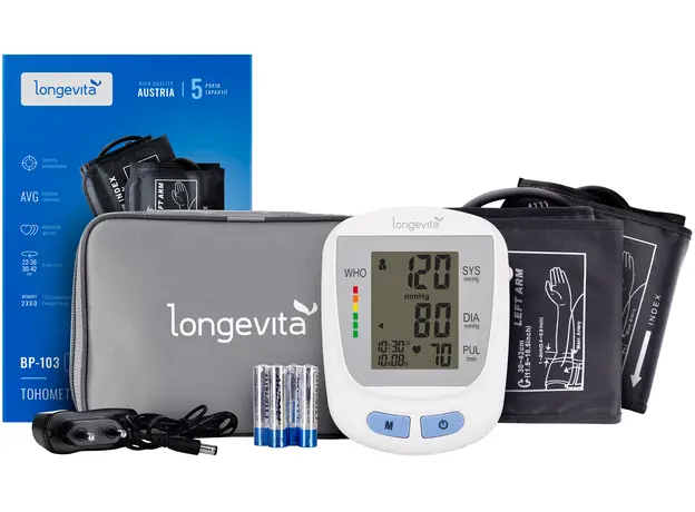 Тонометр автоматический LONGEVITA BP-103 для измерения артериального давления на плече, большая манжета - изображение 7