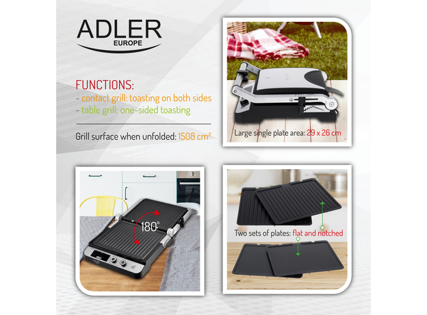 Контактный гриль (прижимной) Adler AD 3059 Stainless steel Black (5903887807937) - изображение 13