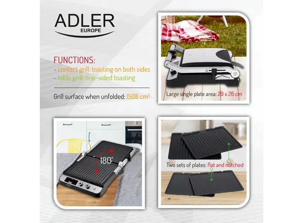 Контактный гриль (прижимной) Adler AD 3059 Stainless steel Black (5903887807937) - изображение 13