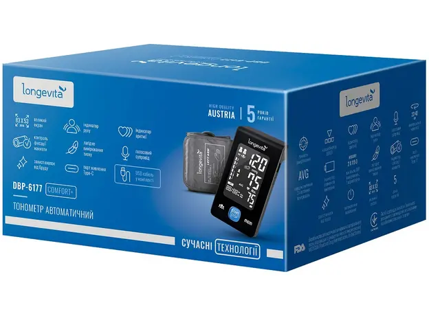 Тонометр автоматический LONGEVITA DBP-6177 для измерения артериального давления на плече, большая манжета - изображение 8