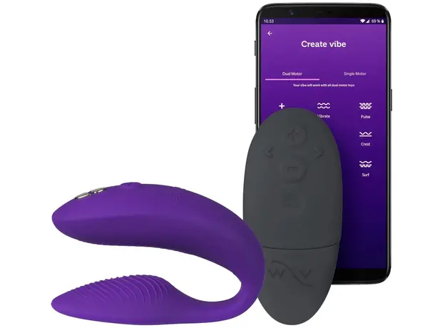Вибратор для пар We-Vibe Sync 2 Purple с управлением через приложение, Цвет: Фиолетовый 