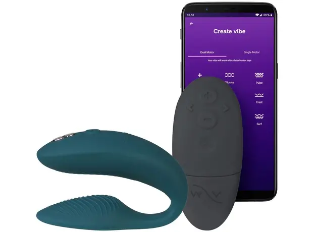 Вибратор для пар We-Vibe Sync 2 Velvet Green с управлением через приложение, Цвет: Темно-зеленый 