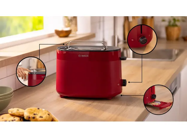 Тостер Bosch TAT2M124, Страна регистрации бренда: Германия, Страна производитель: Китай, Доминирующий цвет: Красный - изображение 3