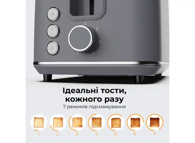 Тостер AENO TS1G, Страна регистрации бренда: Китай, Страна производитель: Китай, Доминирующий цвет: Серый - изображение 2