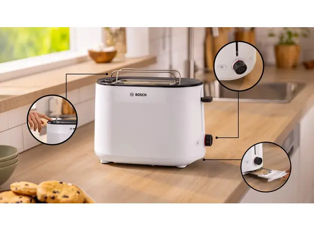Тостер BOSCH MyMoment TAT2M121, Страна регистрации бренда: Германия, Страна производитель: Китай, Доминирующий цвет: Белый - изображение 3